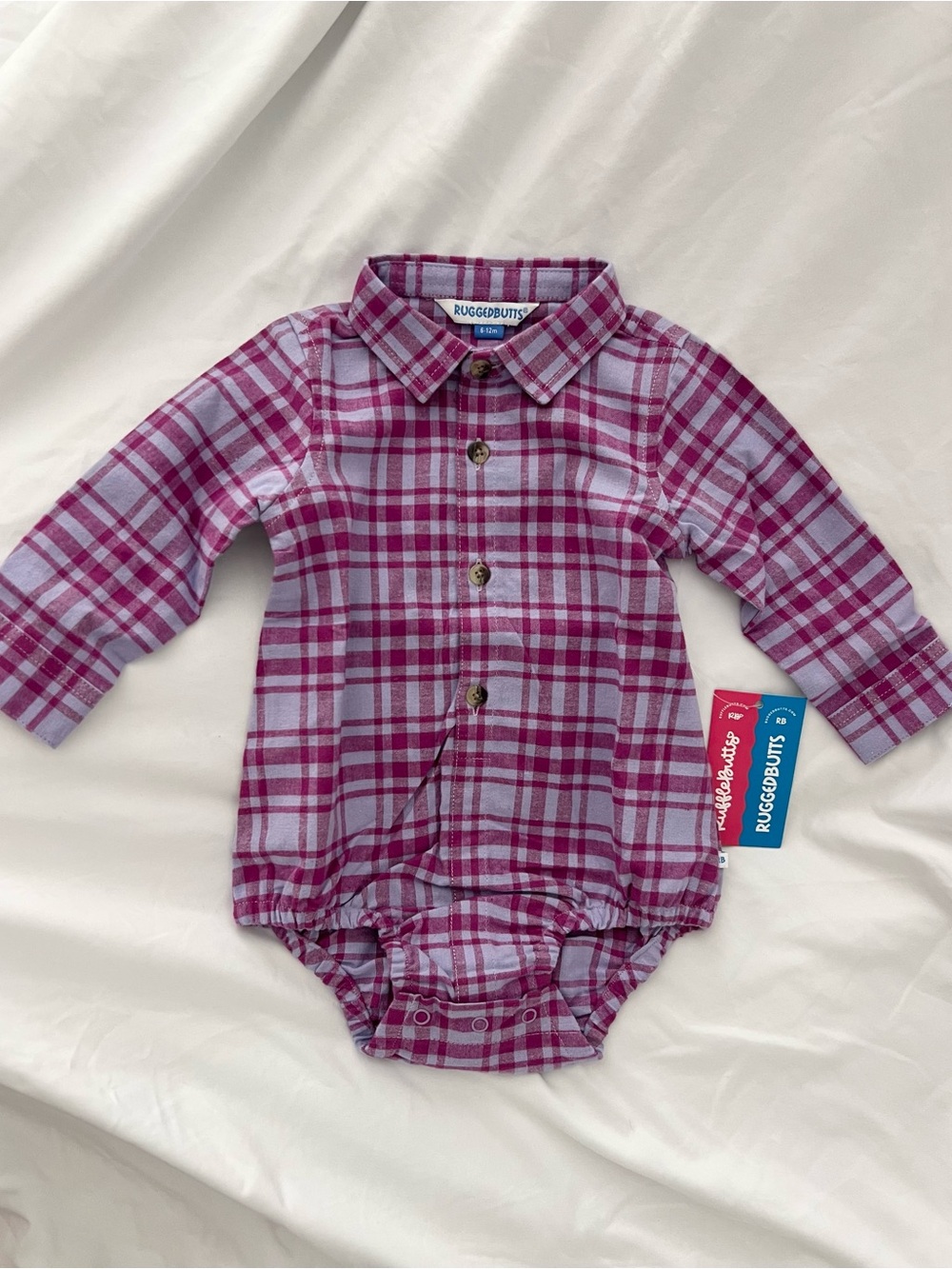 RuggedButts Baby Boys Long Sleeve Button Down Bodysuit - Size: 6-12 Months